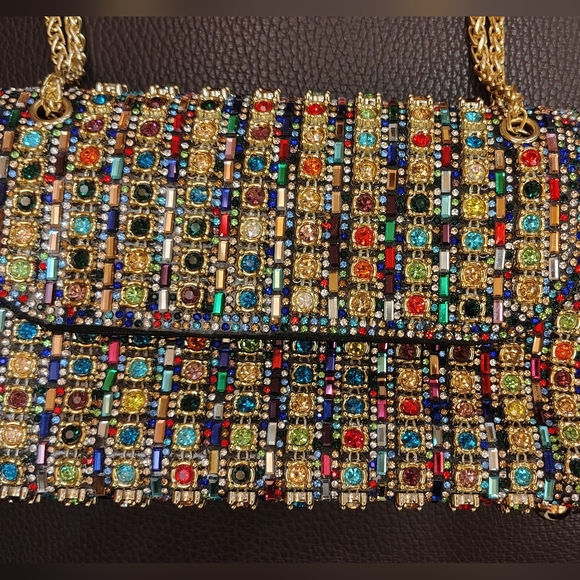 Glamorous Handbags - SHINY Gold Sparking Colorful Crystal 'Gemstones' Rhinestone Evening Bag NWOT